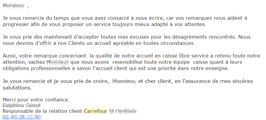 La réponse de Carrefour